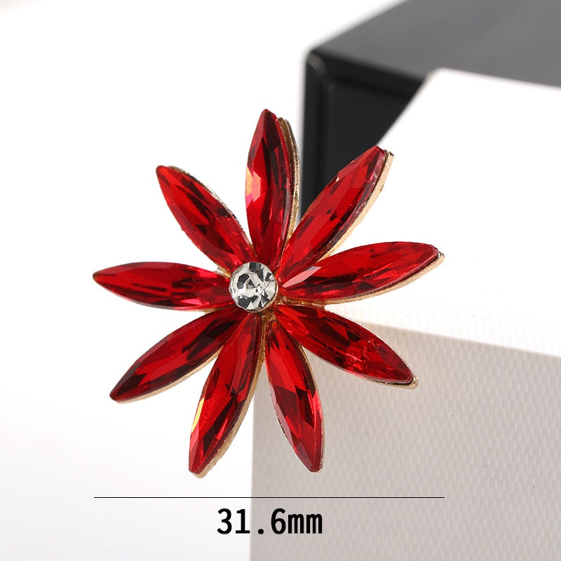 New Crystal Sunflower Nine-piece Flower Rhinobarn Brooch Accessory DIY Alloy Accessories Phone Case Crocs DIY Accessories