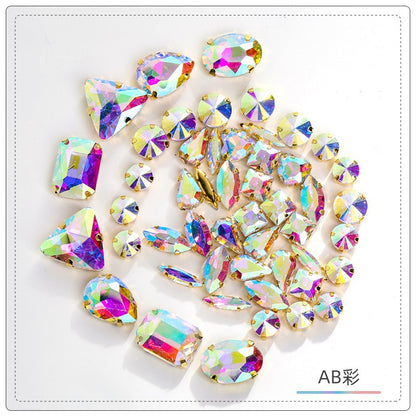 TonyBead Wholesale Multi-shape 50 Mixed Gold Bottom Support Four Corner Claw Diamond Mixed Crystal DIY Clothing Luggage Crystal Jewelry Accessories Materials