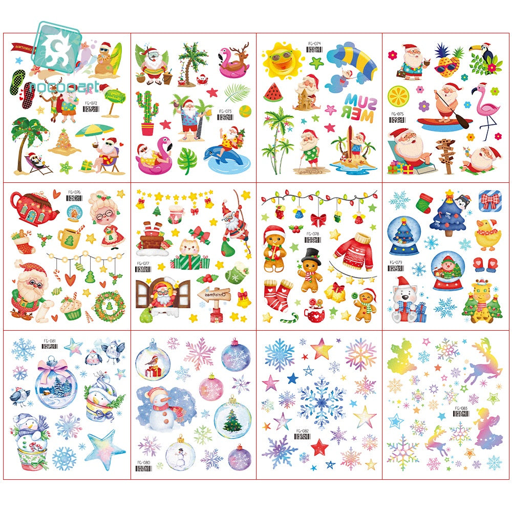 Face Stickers Christmas Cute Stickers Waterproof Children's Cartoon Glitter Snowflake Santa Claus