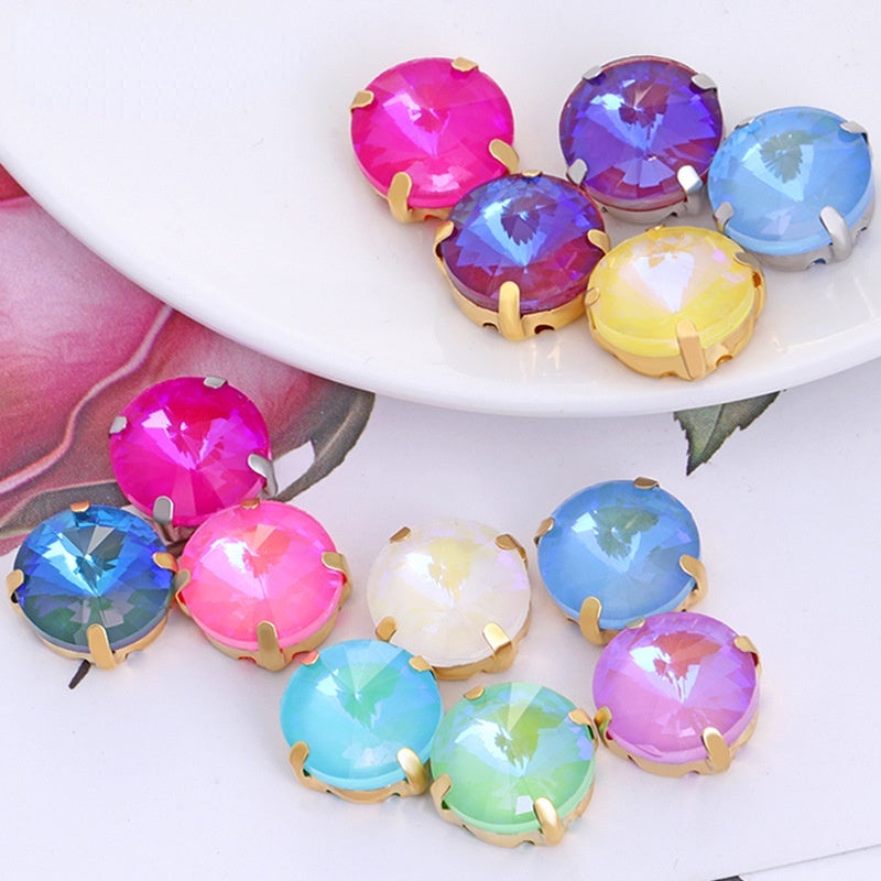 Round Shape 12mm Mocha Fluorescent Crystal Sew On Rhinestone for Clothing Accessories Rhinestone