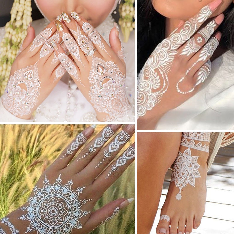 White Lace Tattooed HENNA INSTAN/HENNA TEMPORER Waterproof Indian Floral Geometric Pattern for A Party Wedding