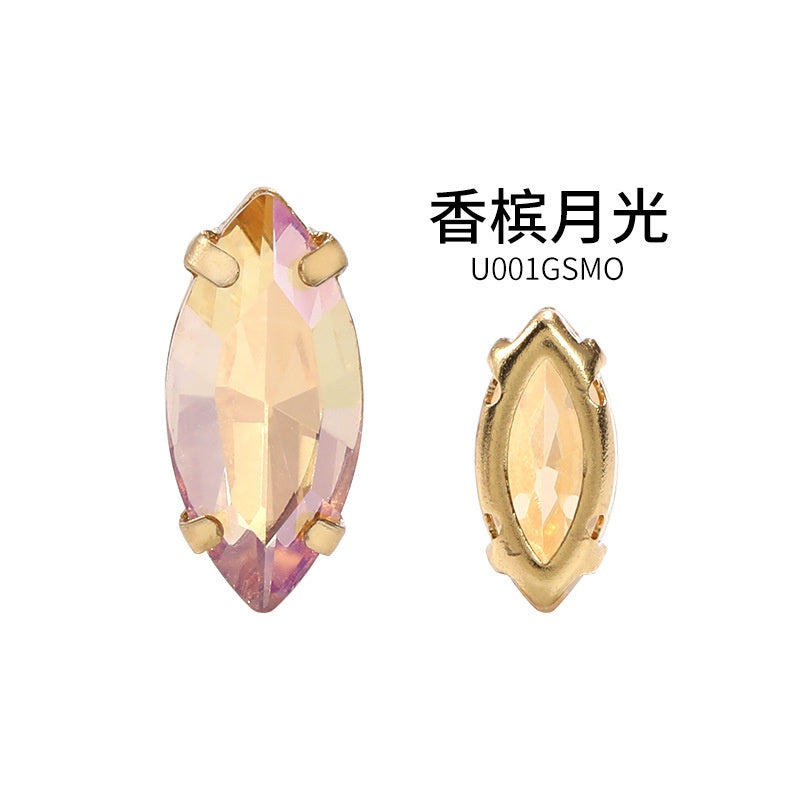 High Quality 7*15mm Leaf Shape Perforated Hollow Claw Rhinestones Hand Sewn Rhinestones DIY Crystal Accessories
