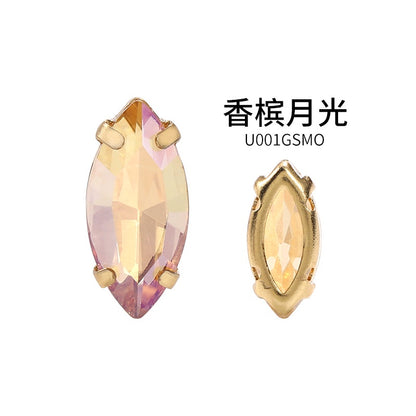 High Quality 7*15mm Leaf Shape Perforated Hollow Claw Rhinestones Hand Sewn Rhinestones DIY Crystal Accessories
