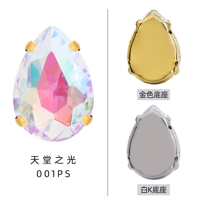 10 * 14/13 * 18mm water drop claw diamond, gold/silver bottom support four-claw crystal claw diamond, hand-sewn rhinestone, clothing accessories
