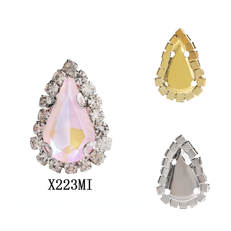 Water Drop Shape 6*10mm/8*13mm Sew on Rhinestone with Golden/Silver Bottom Shiny Crystal for Garments