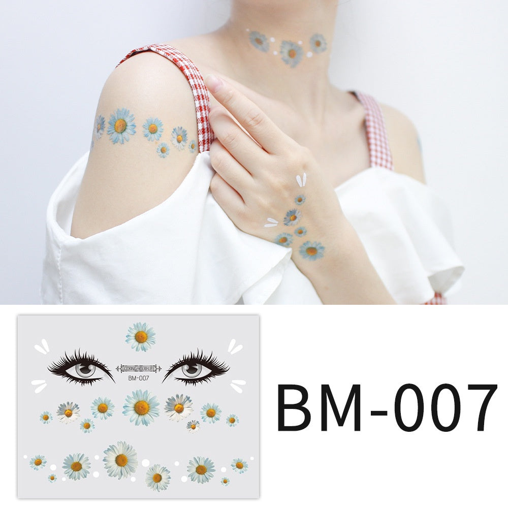 Fashion Little Daisy Print Face Stickers Waterproof and Sweatproof Collarbone Arm Temporary Tattoo Stickers