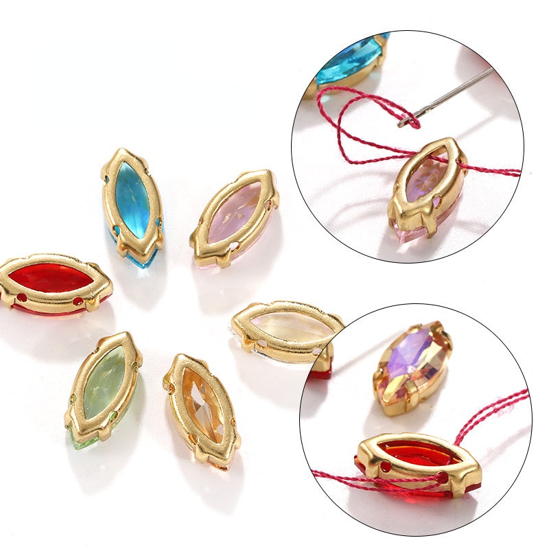 High Quality 7*15mm Leaf Shape Perforated Hollow Claw Rhinestones Hand Sewn Rhinestones DIY Crystal Accessories