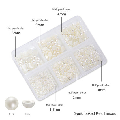 Nail Art Jewelry Boxed 12 Grid 6 Grid Mixed Nail Art Pearls Straight Hole No Hole Radius Pearl Set