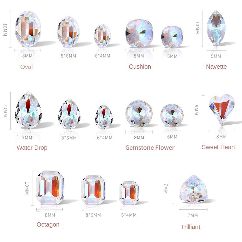 10PCS Transparent Fluorescent Bottomless Crystal Glass Rhinestone Nail Rhinestone Nail Stickers Diy Accessory Accessories