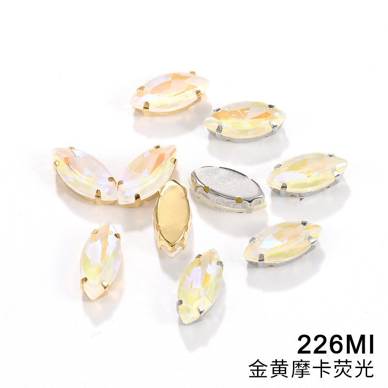 Horseeye 6*12mm/7*15mm Leaf Shape Mocha Fluorescent Quadangle Claw Rhinestone Diy Jewelry Material