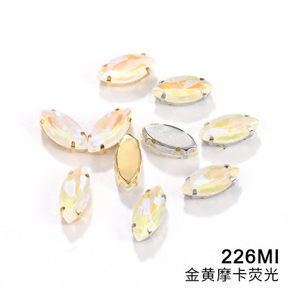 Horseeye 6*12mm/7*15mm Leaf Shape Mocha Fluorescent Quadangle Claw Rhinestone Diy Jewelry Material