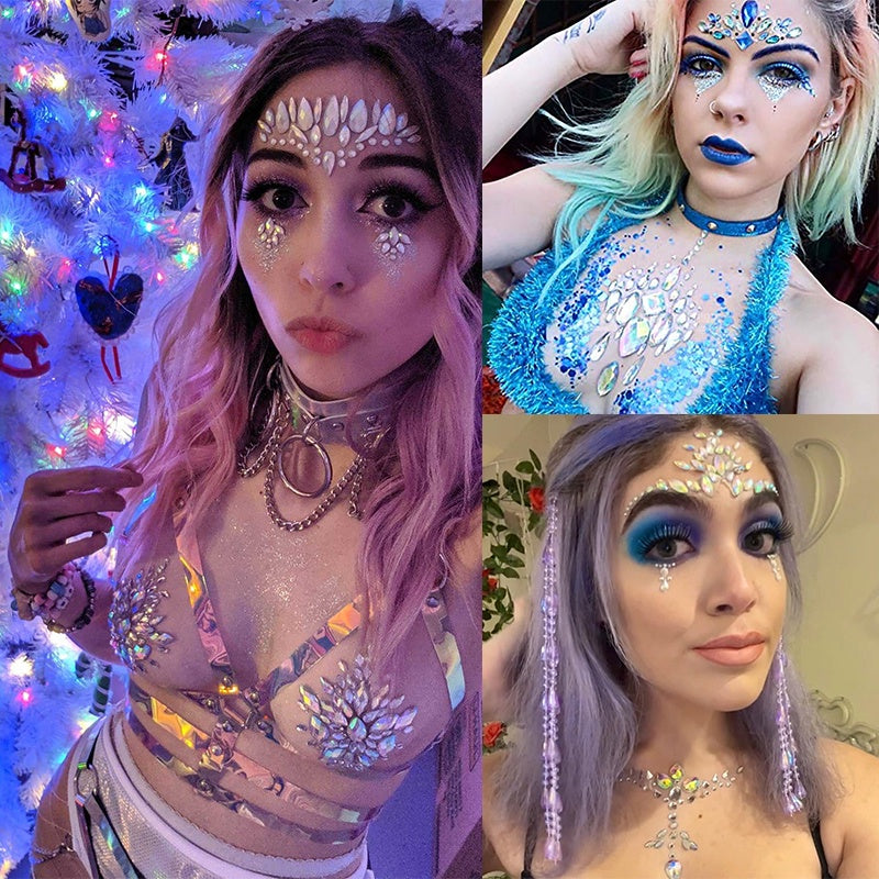 【ready Stock】Body Sticker Acrylic Chest Diamond Sticker Women Fake Tattoo Stickers Rave Party Dance Chest Decoration