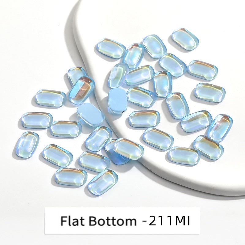 50pcs Hot Selling White Flat Bottom Nail Rhinestone Rectangular Shape Nail Sticker with Dazzling Sparkle