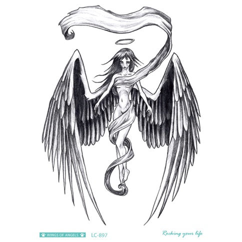 Cool Tattoo with Wings Personality Fashion Fallen Angel Arm Tattoo with Waterproof Tattoo Stickers