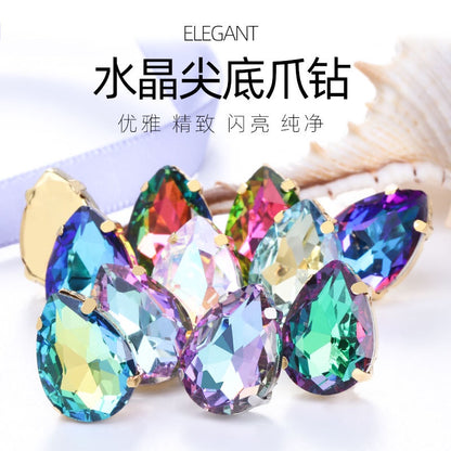 TonyBead 10 * 14mm/13 * 18mm high-end diamond water drop, pointed bottom claw diamond, crystal stone, four-corner claw drill, hand sewn diamond jewelry accessories, clothes accessories