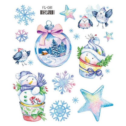 Face Stickers Christmas Cute Stickers Waterproof Children's Cartoon Glitter Snowflake Santa Claus