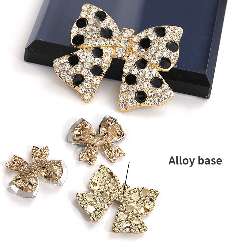 Creative Full Diamond Black and White Spot Alloy Bow DIY Phone Case Brooch Accessories