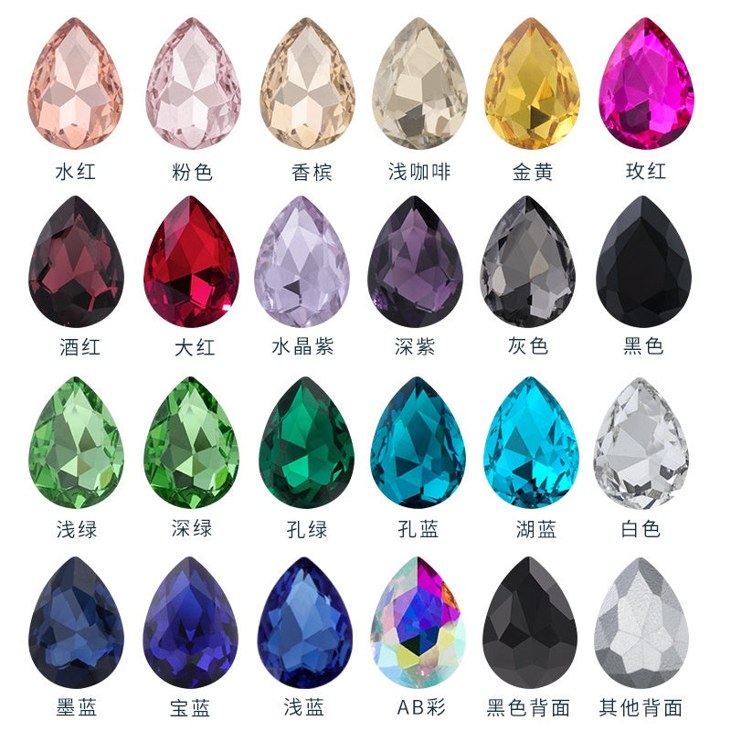 18 * 25Mm water drop shape, manufacturer wholesale glass material water drop crystal rhinestone mobile phone sticker diamond DIY accessories hair accessories handmade material glass diamond beads