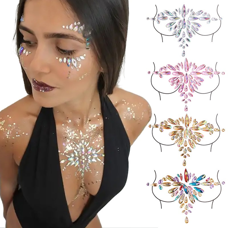 【ready Stock】Body Sticker Acrylic Chest Diamond Sticker Women Fake Tattoo Stickers Rave Party Dance Chest Decoration