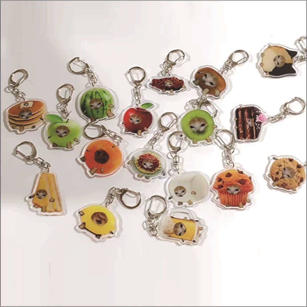 Funny Food Cat Acrylic Keychain Cat School Bag Pendant Transparent Cartoon Gift Keychain