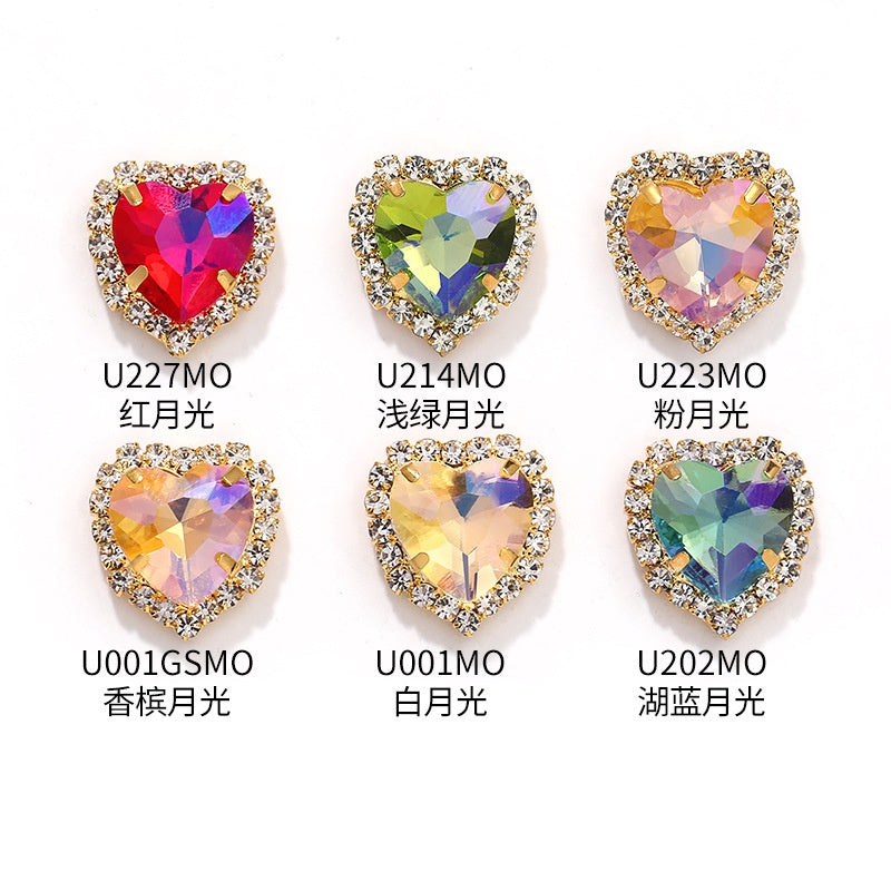 10PCS Heart Shape Buttons Glass Claw Crystal Around Edge Hand Sewn Rhinestone Diy Jewelry Accessories