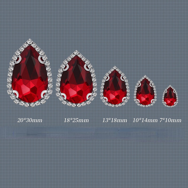 18*25mm Large Size Water Drop Crystal Buckle Claw Rhinestones with Gold/Silver Base for Clothing Decoration