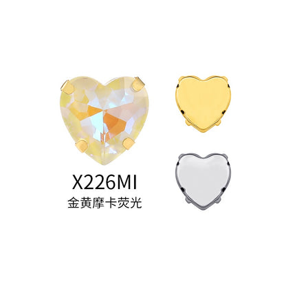 12Mm love rhinestone, heart-shaped mocha fluorescent peach heart four-corner claw drill DIY jewelry accessories hand sewn pointed bottom rhinestone sticker rhinestone