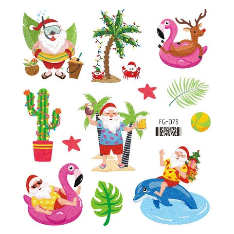 Face Stickers Christmas Cute Stickers Waterproof Children's Cartoon Glitter Snowflake Santa Claus