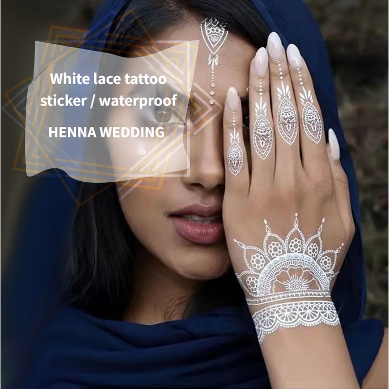 White Lace Tattooed HENNA INSTAN/HENNA TEMPORER Waterproof Indian Floral Geometric Pattern for A Party Wedding