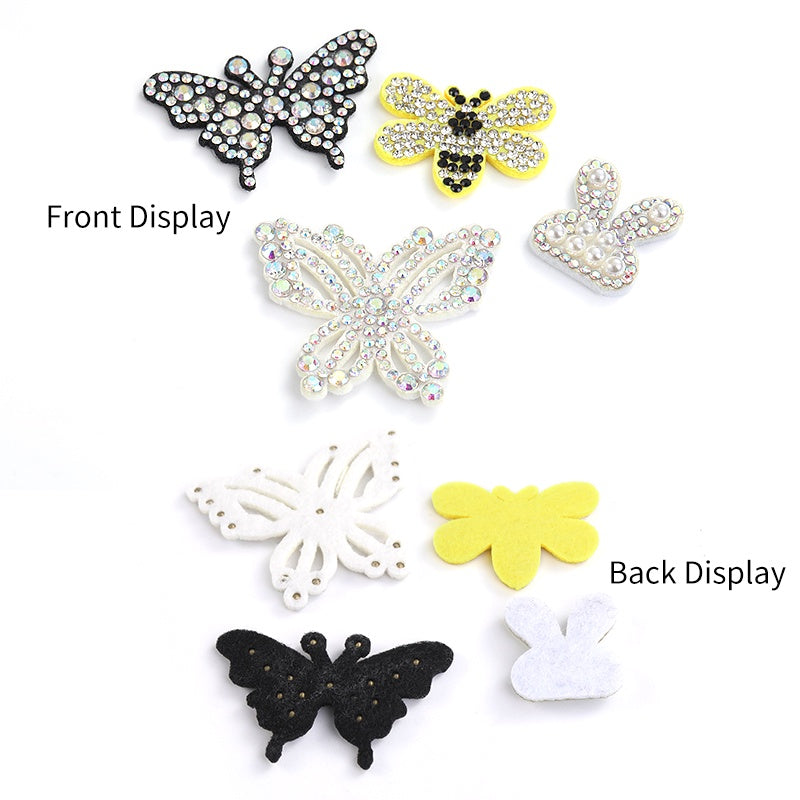 Cute Butterfly Bee Rabbit Crystal ABS Pearl Rhinestone Non-woven Fabric Patch for Decoration