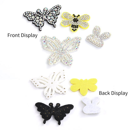 Cute Butterfly Bee Rabbit Crystal ABS Pearl Rhinestone Non-woven Fabric Patch for Decoration