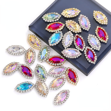 High quality 7*15mm Navette Rhinestone With Copper Base Rhinestone for Sewing On Clothing
