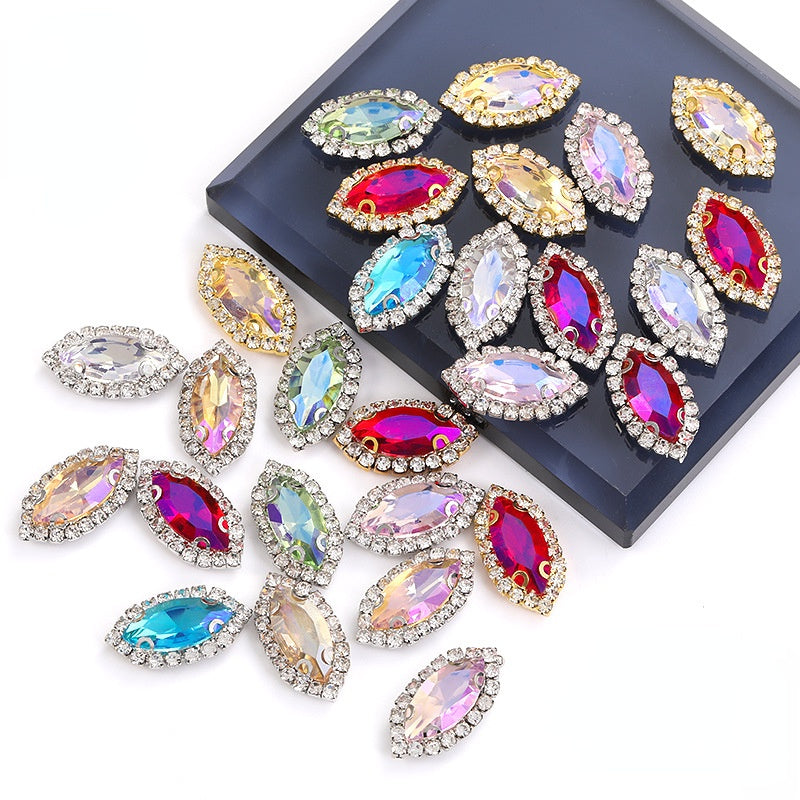 7*15mm 10pcs Navette Shape Rhinestone with Copper Base Rhinestone for Sewing on Clothing
