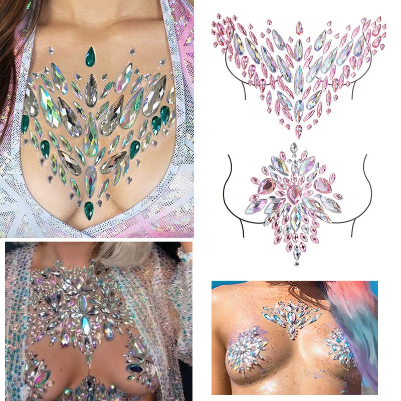 【ready Stock】Body Sticker Acrylic Chest Diamond Sticker Women Fake Tattoo Stickers Rave Party Dance Chest Decoration