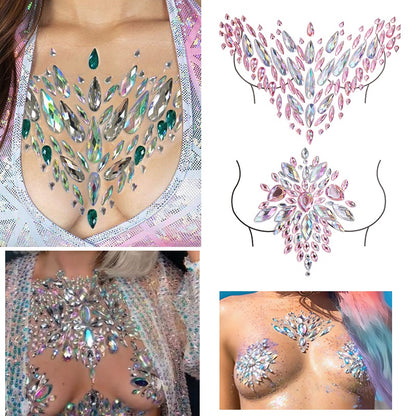 【ready Stock】Body Sticker Acrylic Chest Diamond Sticker Women Fake Tattoo Stickers Rave Party Dance Chest Decoration