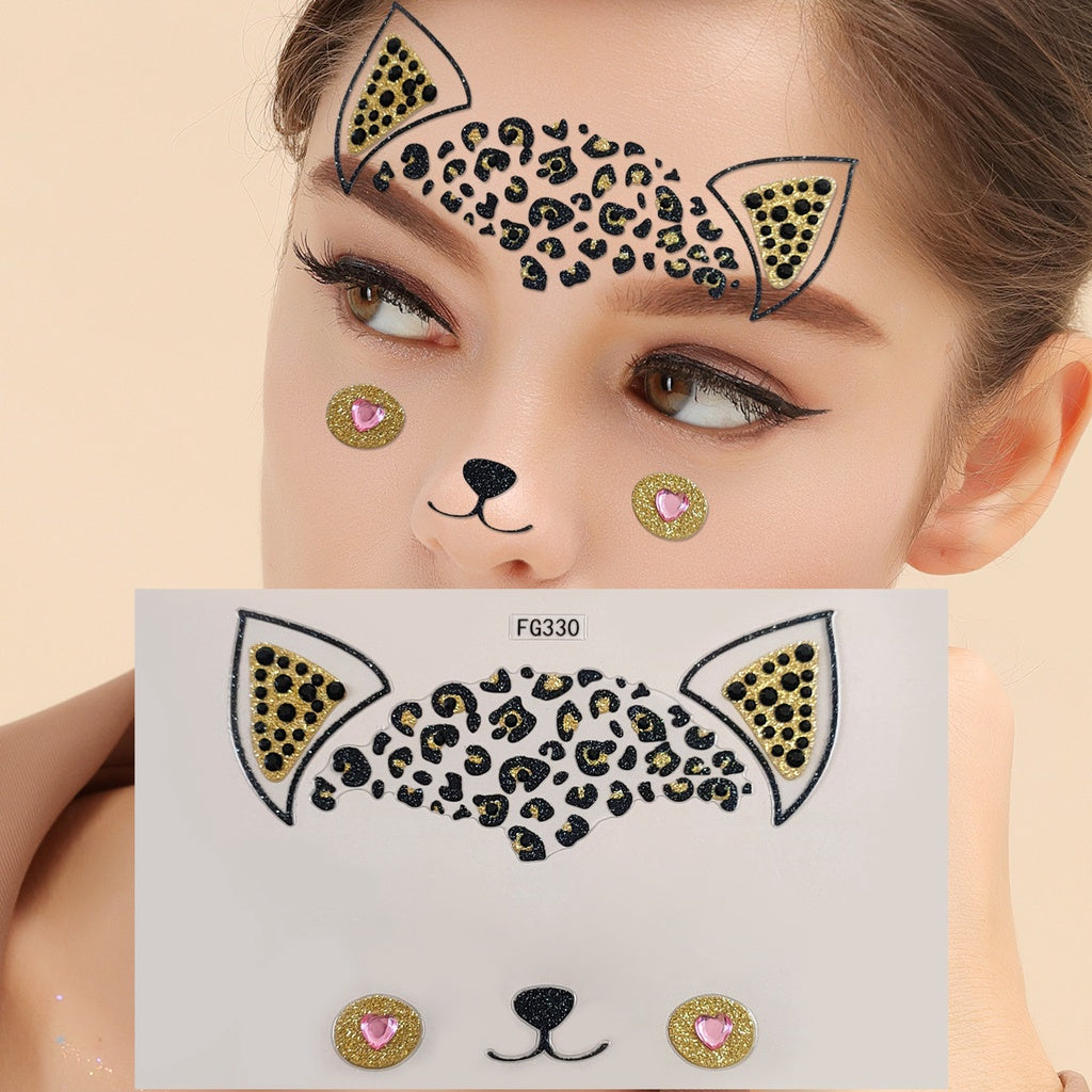 Cat Face Face Diamond Paste Acrylic Diamond Masquerade Ball European and American Makeup Party Painting Cross Border Tattoo Paste Face Paste