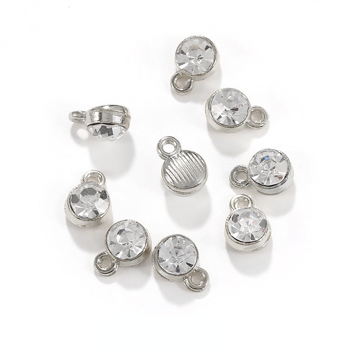 6MM Beads Pendant Shiny Crystal Diamond Glass Rhinestone  with Gold/Silver Zinc Base Necklace