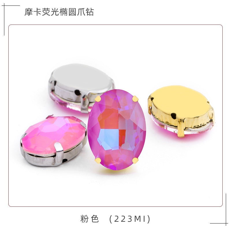 Oval Mocha Fluorescent Four Corner Claw Drill Diy Jewelry Paste Rhinestone Material Shoe Accessories
