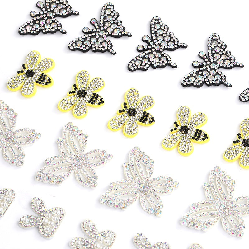 Cute Butterfly Bee Rabbit Crystal ABS Pearl Rhinestone Non-woven Fabric Patch for Decoration