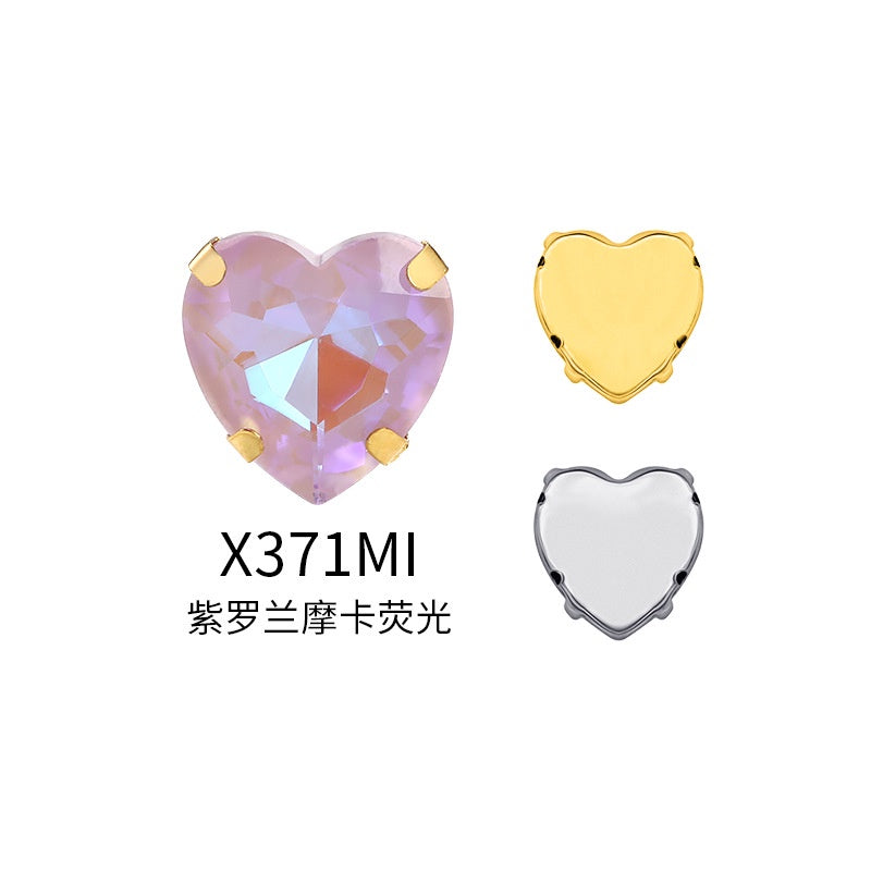 12Mm love rhinestone, heart-shaped mocha fluorescent peach heart four-corner claw drill DIY jewelry accessories hand sewn pointed bottom rhinestone sticker rhinestone