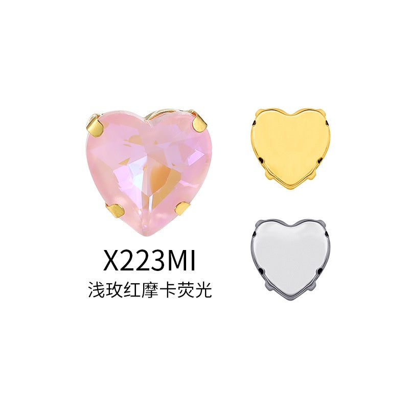 12Mm love rhinestone, heart-shaped mocha fluorescent peach heart four-corner claw drill DIY jewelry accessories hand sewn pointed bottom rhinestone sticker rhinestone