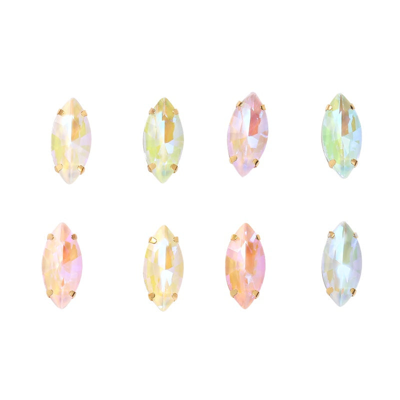 Horseeye 6*12mm/7*15mm Leaf Shape Mocha Fluorescent Quadangle Claw Rhinestone Diy Jewelry Material
