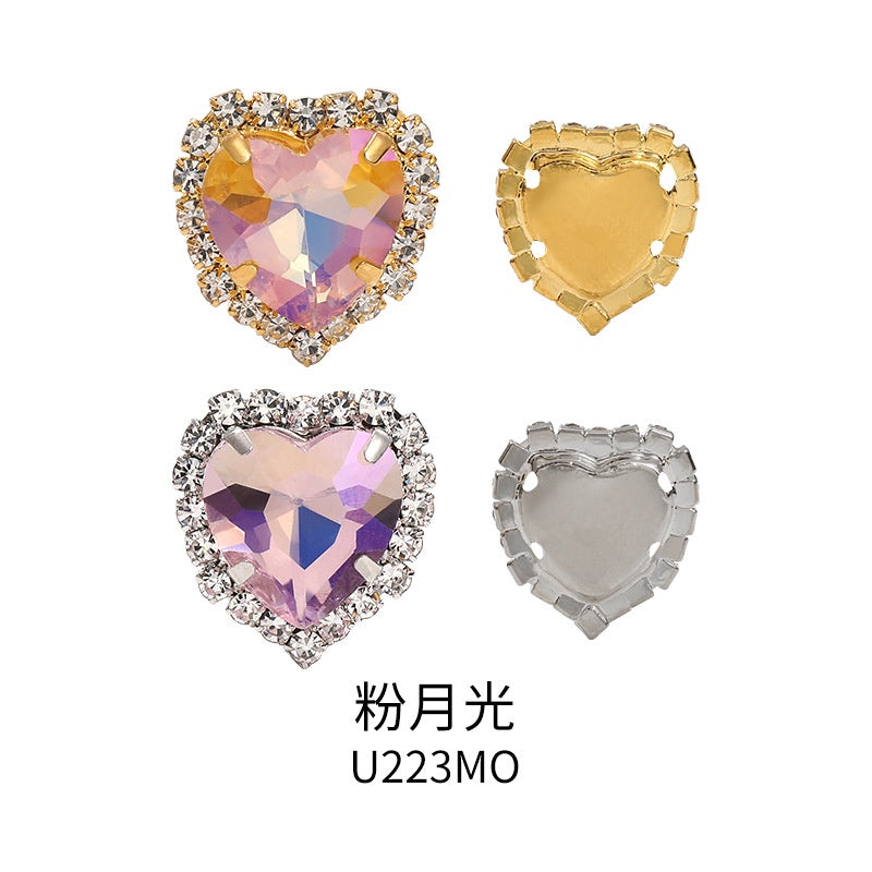 10PCS Heart Shape Buttons Glass Claw Crystal Around Edge Hand Sewn Rhinestone Diy Jewelry Accessories