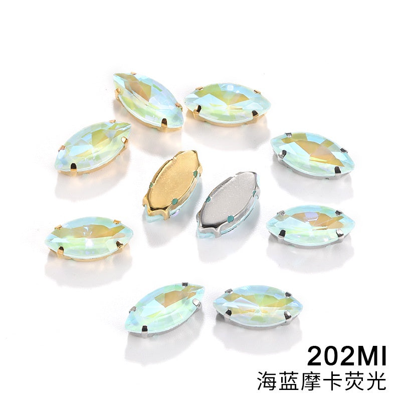 Horseeye 6*12mm/7*15mm Leaf Shape Mocha Fluorescent Quadangle Claw Rhinestone Diy Jewelry Material
