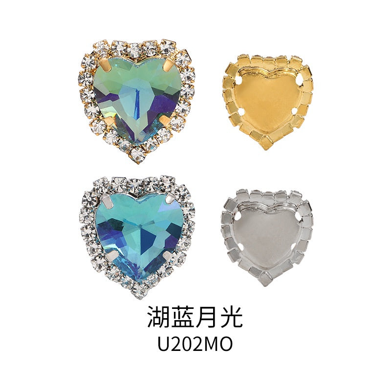 10PCS Heart Shape Buttons Glass Claw Crystal Around Edge Hand Sewn Rhinestone Diy Jewelry Accessories