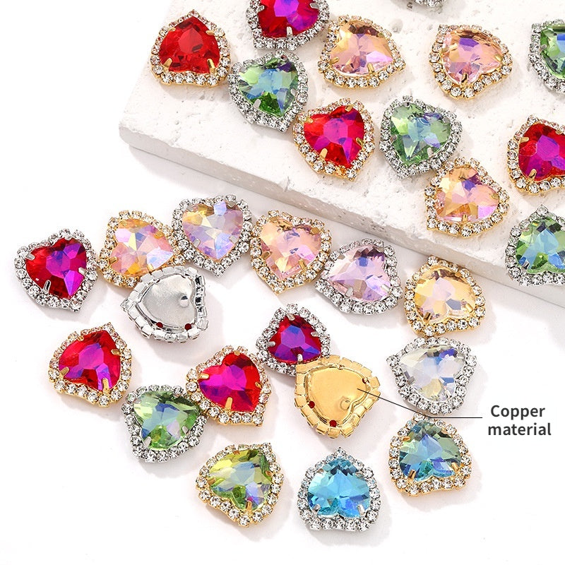 10PCS Heart Shape Buttons Glass Claw Crystal Around Edge Hand Sewn Rhinestone Diy Jewelry Accessories