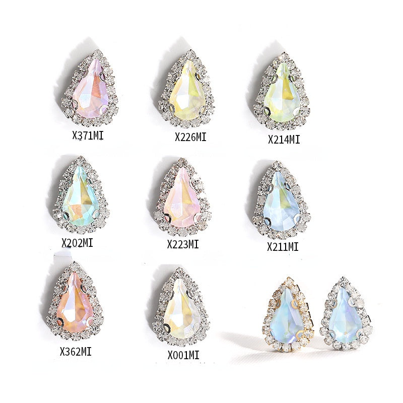 Water Drop Shape 6*10mm/8*13mm Sew on Rhinestone with Golden/Silver Bottom Shiny Crystal for Garments