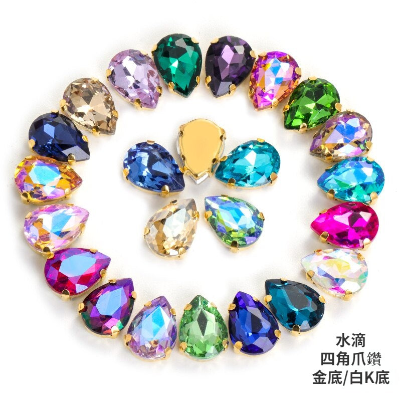 TonyBead 10 * 14mm four-corner claw diamond, water drop type 50 gold bottom/white K bottom, glass claw diamond DIY clothing wedding dress women's shoes material, grab diamond jewelry accessories wholesale