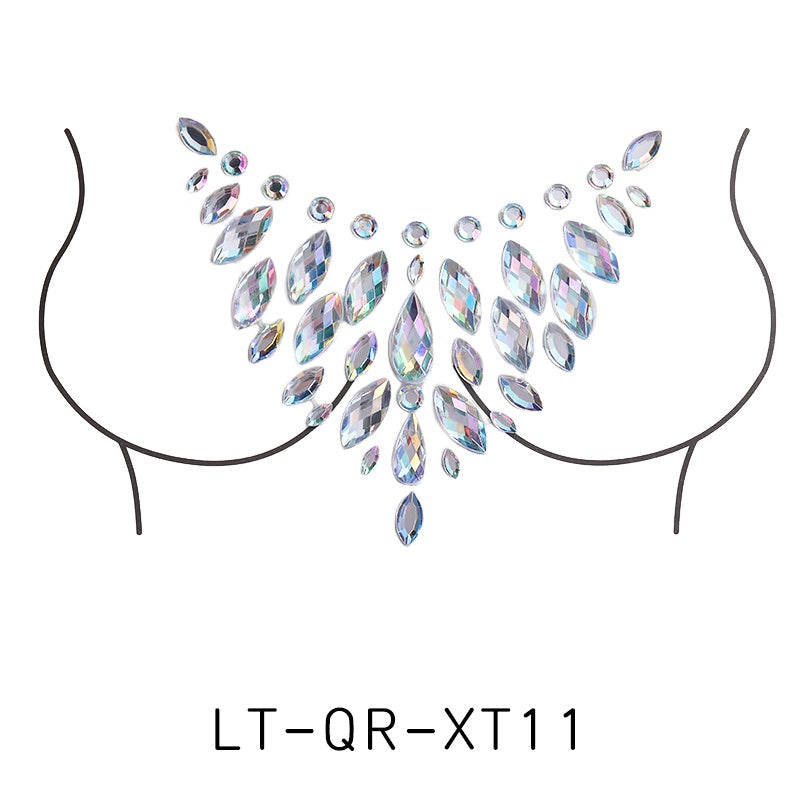 Body Sticker Acrylic Chest Diamond Sticker Women Fake Tattoo Stickers Rave Party Dance Chest Decoration