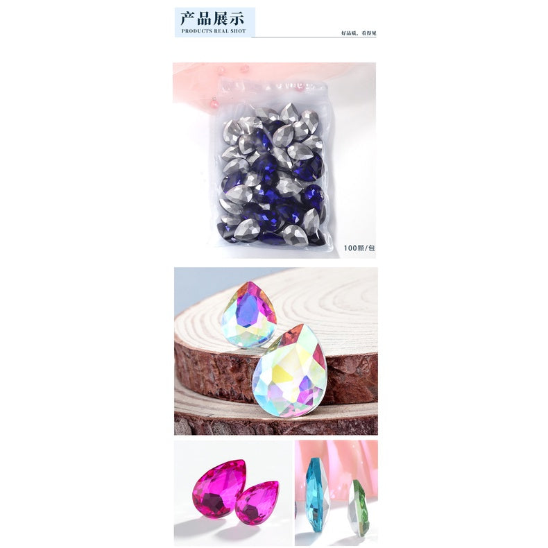 18 * 25Mm water drop shape, manufacturer wholesale glass material water drop crystal rhinestone mobile phone sticker diamond DIY accessories hair accessories handmade material glass diamond beads